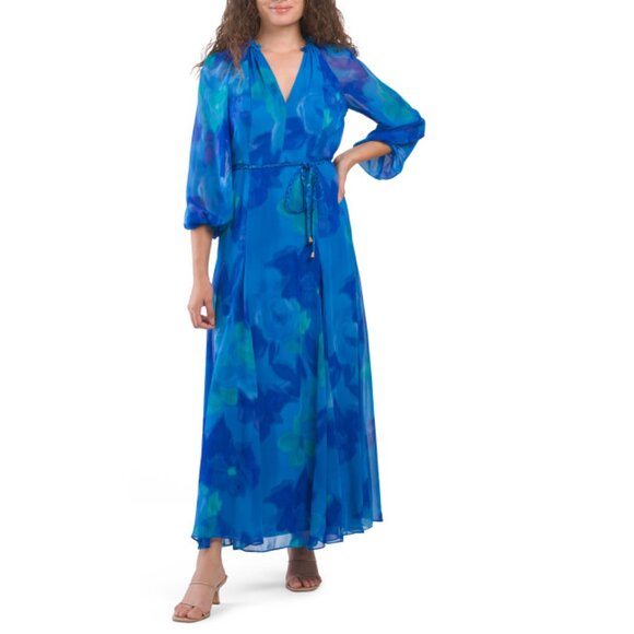 TAYLOR Blue Long Sleeve Floral Wrap Maxi Dress - Picture 1 of 2